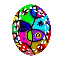 Digitally Painted Colourful Abstract Whimsical Shape Pattern Oval Filigree Ornament (Two Sides)