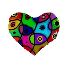 Digitally Painted Colourful Abstract Whimsical Shape Pattern Standard 16  Premium Heart Shape Cushions