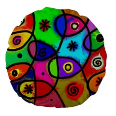 Digitally Painted Colourful Abstract Whimsical Shape Pattern Large 18  Premium Flano Round Cushions