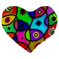 Digitally Painted Colourful Abstract Whimsical Shape Pattern Large 19  Premium Flano Heart Shape Cushions