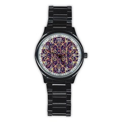 Tribal Ornate Pattern Stainless Steel Round Watch by dflcprints