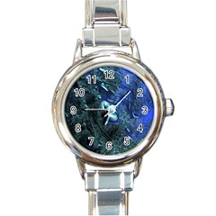 Shiny Blue Pebbles Round Italian Charm Watch by linceazul