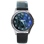 Shiny Blue Pebbles Round Metal Watch