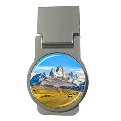 Snowy Andes Mountains, El Chalten, Argentina Money Clips (round)  by dflcprints