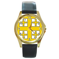 Jerusalem Cross Round Gold Metal Watch by abbeyz71