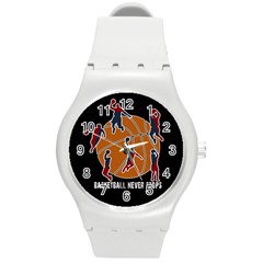 Basketball Never Stops Round Plastic Sport Watch (m) by Valentinaart