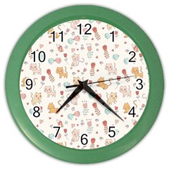 Kittens And Birds And Floral  Patterns Color Wall Clocks by TastefulDesigns