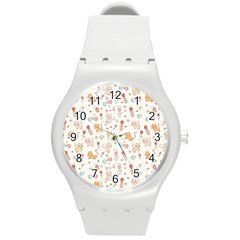 Kittens And Birds And Floral  Patterns Round Plastic Sport Watch (m) by TastefulDesigns