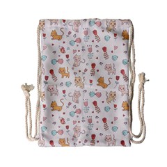 Kittens And Birds And Floral  Patterns Drawstring Bag (small) by TastefulDesigns