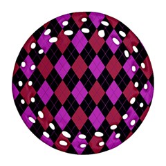 Plaid Pattern Round Filigree Ornament (two Sides)