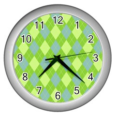 Plaid Pattern Wall Clocks (silver)  by Valentinaart