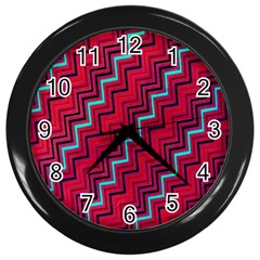 Red Turquoise Black Zig Zag Background Wall Clocks (Black)