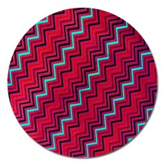 Red Turquoise Black Zig Zag Background Magnet 5  (Round)