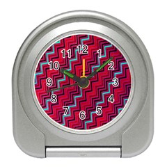 Red Turquoise Black Zig Zag Background Travel Alarm Clocks