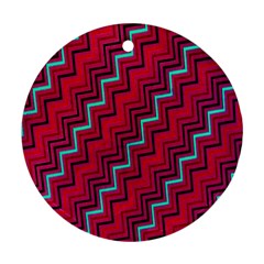 Red Turquoise Black Zig Zag Background Round Ornament (Two Sides)