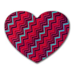 Red Turquoise Black Zig Zag Background Heart Mousepads