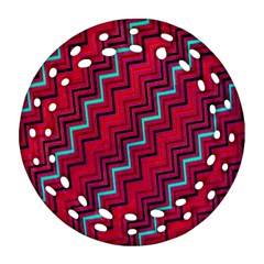 Red Turquoise Black Zig Zag Background Round Filigree Ornament (Two Sides)