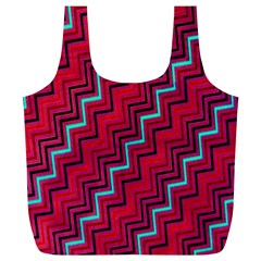 Red Turquoise Black Zig Zag Background Full Print Recycle Bags (L) 