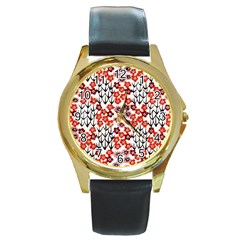 Simple Japanese Patterns Round Gold Metal Watch