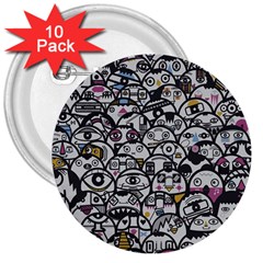 Alien Crowd Pattern 3  Buttons (10 pack) 