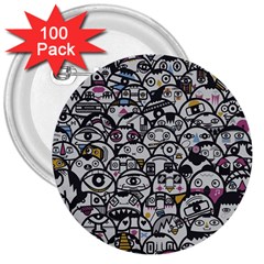 Alien Crowd Pattern 3  Buttons (100 pack) 