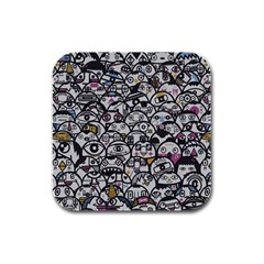 Alien Crowd Pattern Rubber Square Coaster (4 pack) 