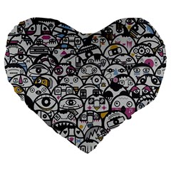 Alien Crowd Pattern Large 19  Premium Heart Shape Cushions