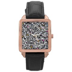 Alien Crowd Pattern Rose Gold Leather Watch 