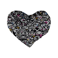 Alien Crowd Pattern Standard 16  Premium Flano Heart Shape Cushions