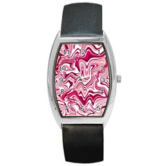 Pink Marble Pattern Barrel Style Metal Watch