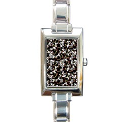 Dark Chinoiserie Floral Collage Pattern Rectangle Italian Charm Watch by dflcprints