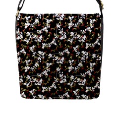 Dark Chinoiserie Floral Collage Pattern Flap Messenger Bag (l)  by dflcprints