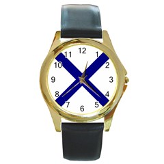 Saint Andrew s Cross Round Gold Metal Watch