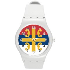 Flag Of The Serbian Orthodox Church Round Plastic Sport Watch (m) by abbeyz71