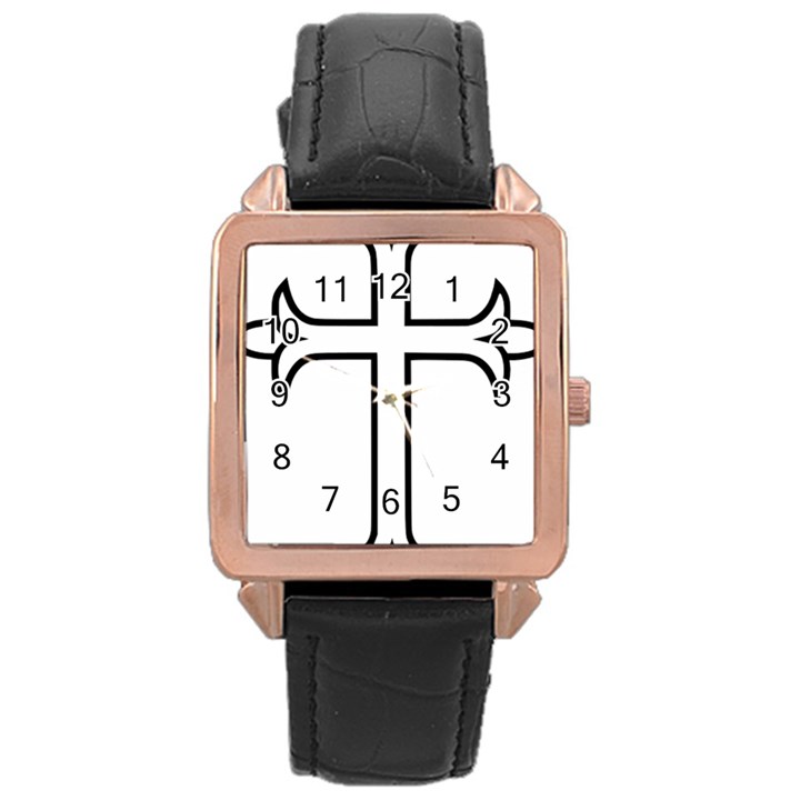 Western Syriac Cross Rose Gold Leather Watch 