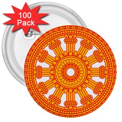 Dharmacakra 3  Buttons (100 pack) 