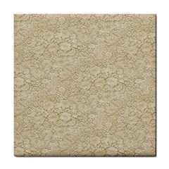 Old Floral Crochet Lace Pattern Beige Bleached Tile Coasters by EDDArt