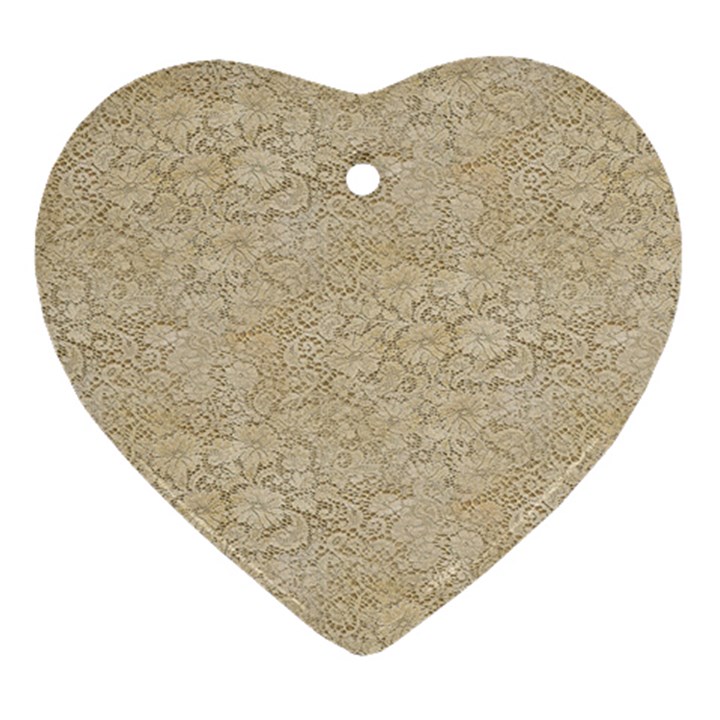 Old Floral Crochet Lace Pattern beige bleached Ornament (Heart)