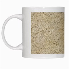 Old Floral Crochet Lace Pattern Beige Bleached White Mugs by EDDArt