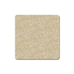 Old Floral Crochet Lace Pattern Beige Bleached Square Magnet by EDDArt