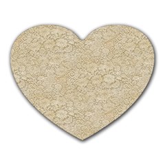Old Floral Crochet Lace Pattern Beige Bleached Heart Mousepads by EDDArt