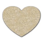 Old Floral Crochet Lace Pattern beige bleached Heart Mousepads Front