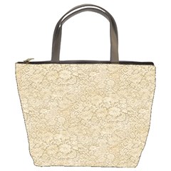 Old Floral Crochet Lace Pattern Beige Bleached Bucket Bags by EDDArt