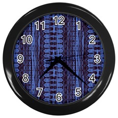 Wrinkly Batik Pattern   Blue Black Wall Clocks (black) by EDDArt