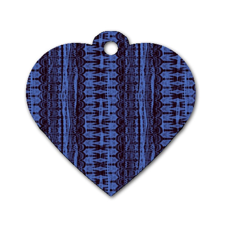 Wrinkly Batik Pattern   Blue Black Dog Tag Heart (One Side)