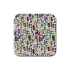 Colorful Retro Style Letters Numbers Stars Rubber Square Coaster (4 pack) 