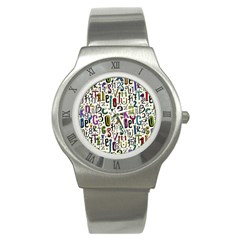 Colorful Retro Style Letters Numbers Stars Stainless Steel Watch by EDDArt