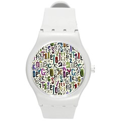 Colorful Retro Style Letters Numbers Stars Round Plastic Sport Watch (m) by EDDArt