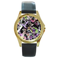 Chaos With Letters Black Multicolored Round Gold Metal Watch