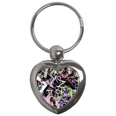 Chaos With Letters Black Multicolored Key Chains (heart)  by EDDArt